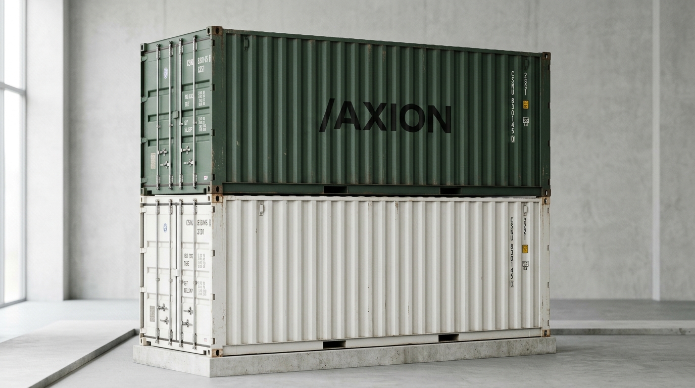 Kontainer kargo Axion Logistics dengan desain minimalis industri